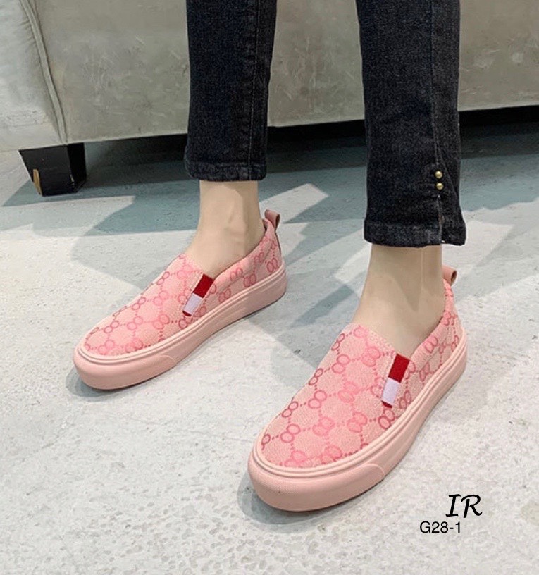 รองเท้าผ้าใบ Slip onแต่งลาย (สีน้้ำตาล)