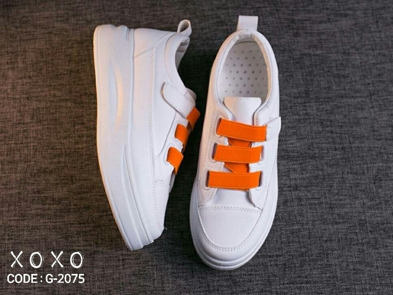 ีรองเท้าผ้าใบpuแต่งเมจิกเทปทูโทน (สีส้ม)