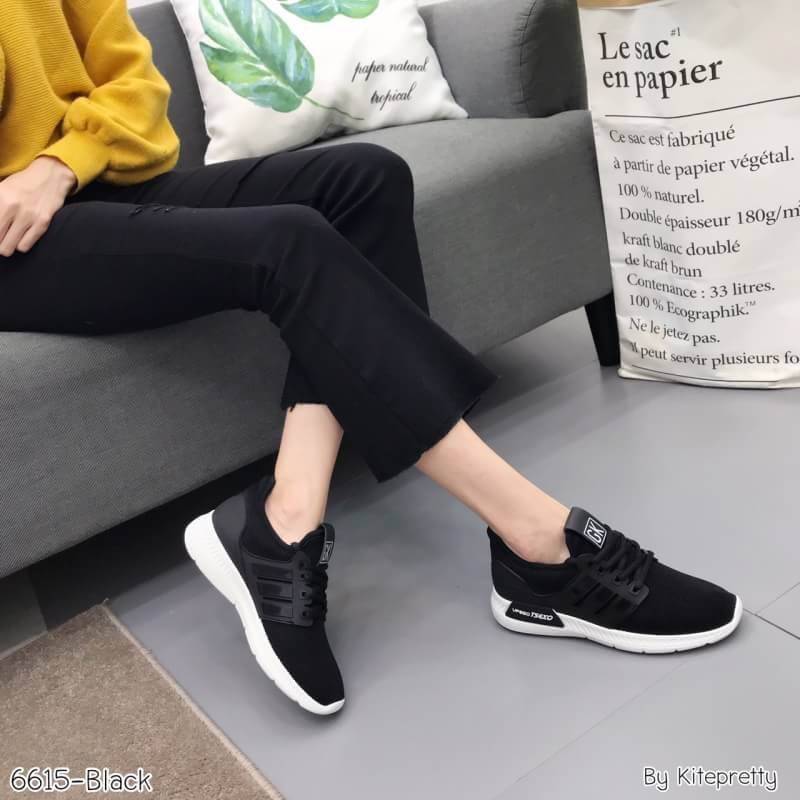 รองเท้าผ้าใบสไตล์ Sport แต่งแถบ (สีเทา)