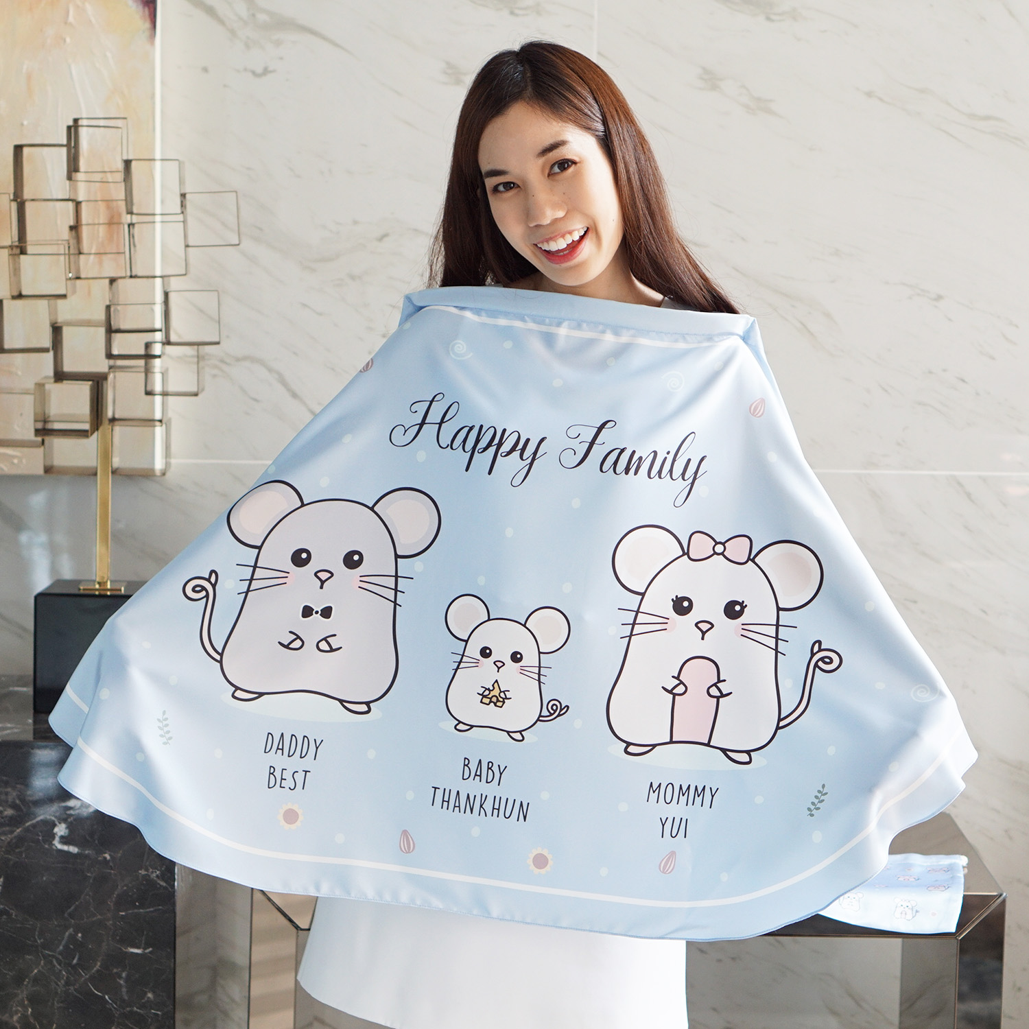 ผ้าคลุมให้นม สั่งทำใส่ชือ ลาย Mini Mouse - Indigo