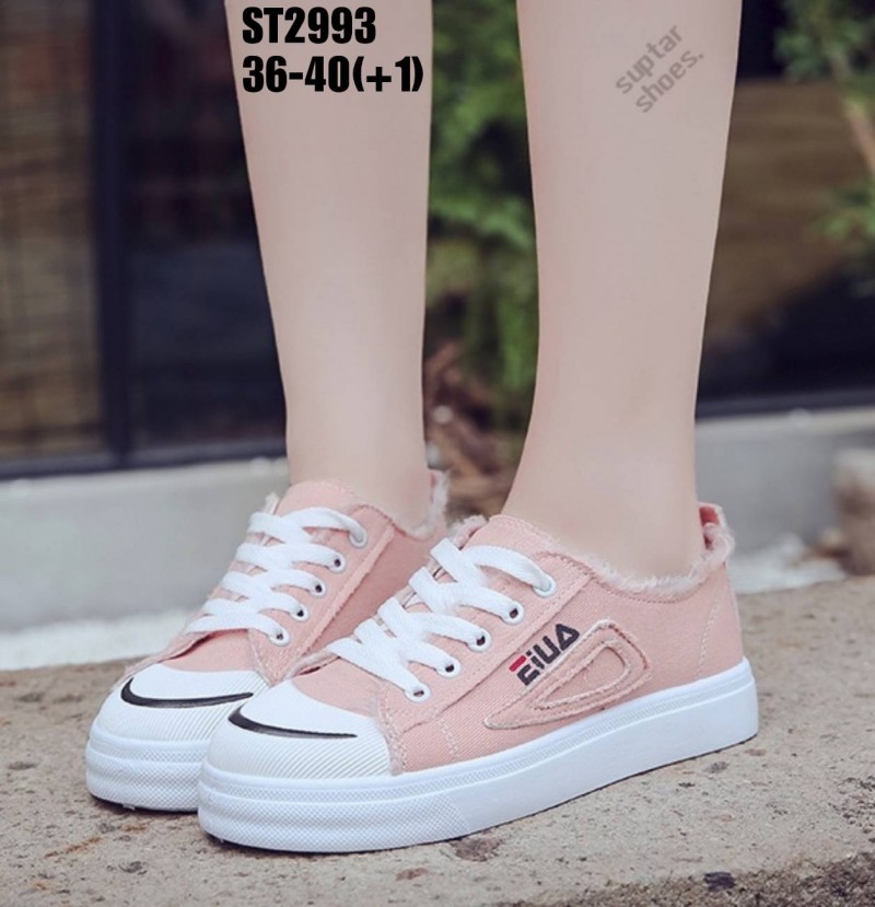 รองเท้าผ้าใบแคชชวลแต่งขอบ (สีชมพู)