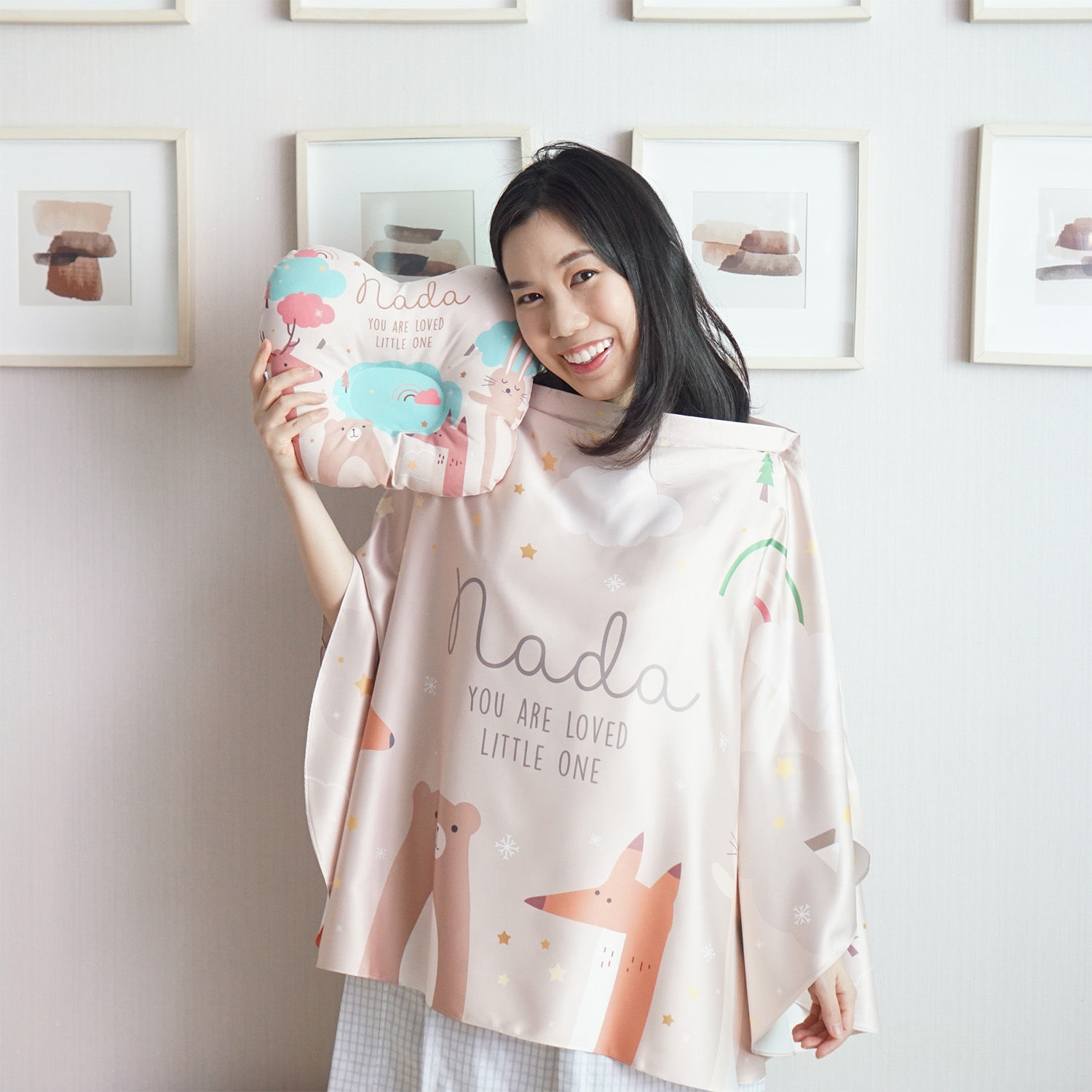 ชุดของขวัญเด็กแรกเกิด BP3 หมอนหลุม + ผ้าคลุมให้นม ลาย Woodland - Brown/Beige