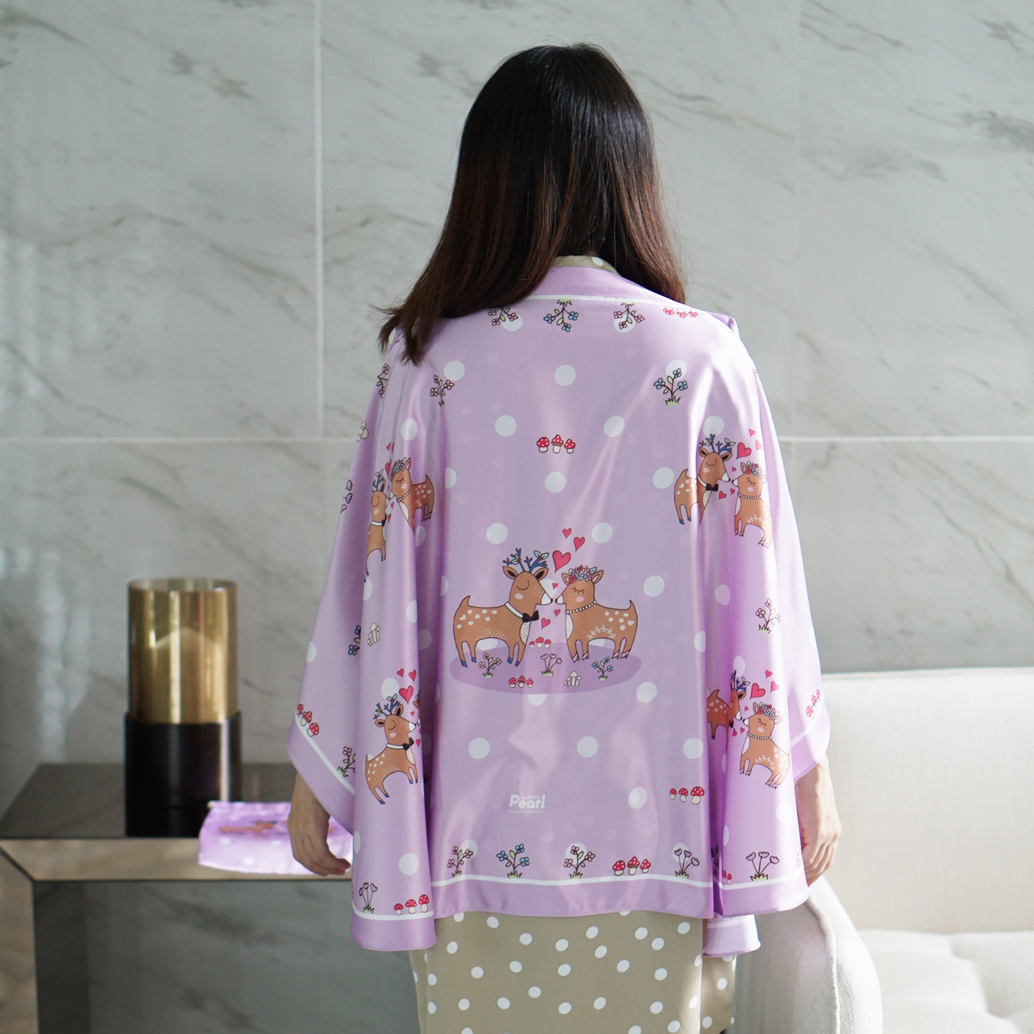 ผ้าคลุมให้นม สั่งทำใส่ชือ ลาย Couple Deer - Lavender