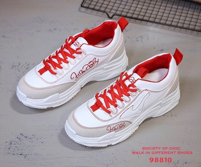 รองเท้าผ้าใบทรงsportแต่งลาย (สีแดง)