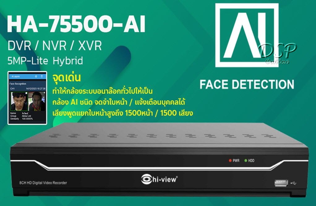 ขายถูก Hi-view ชุดกล้องวงจรปิด รุ่น HA-624B20 (กล้อง16ตัว,2MP) + DVR รุ่น HA-75500-AI. ประกันศูนย์