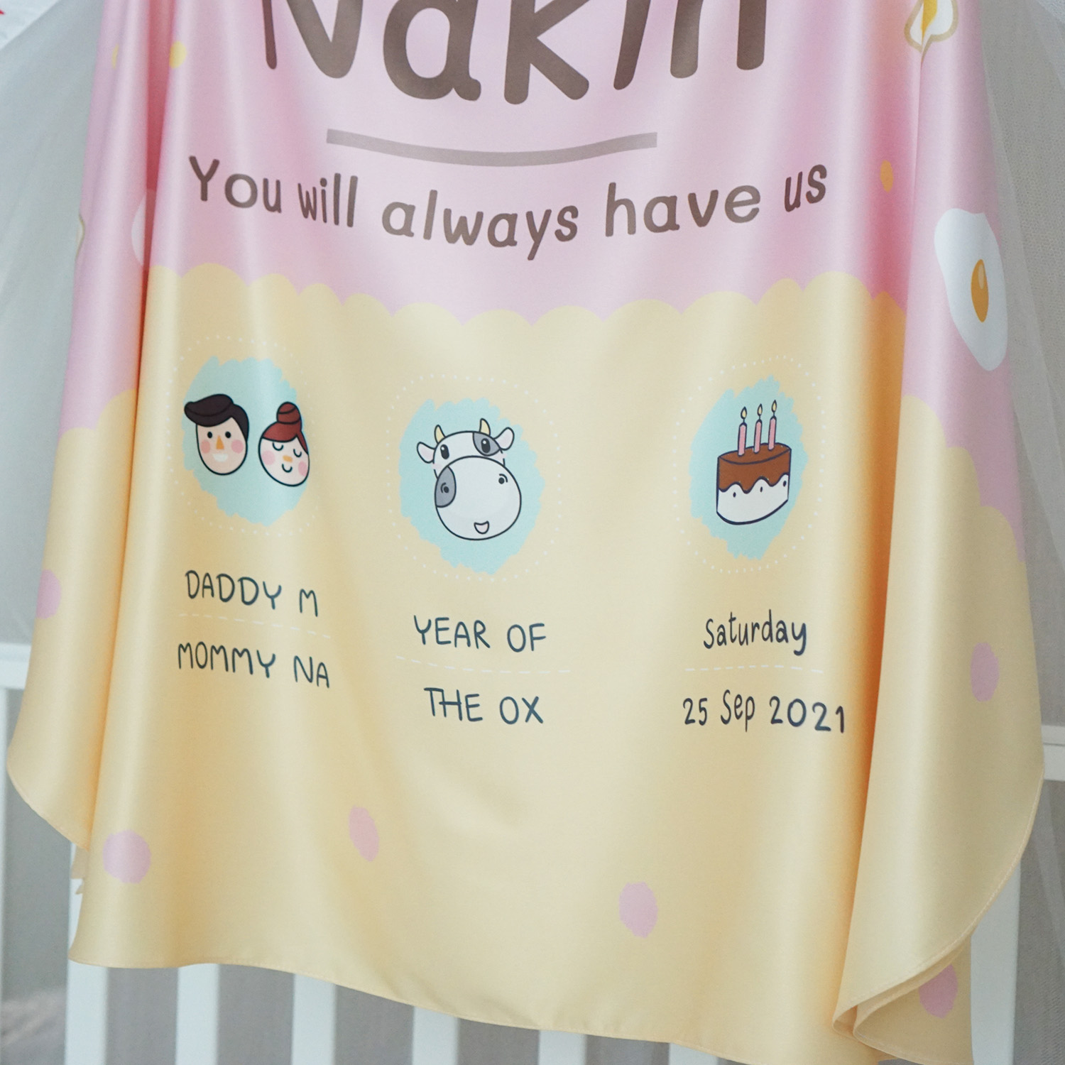 ผ้าคลุมให้นม สั่งทำใส่ชือ ลายไข่ดาว สีชมพู - Fried Egg - Pink