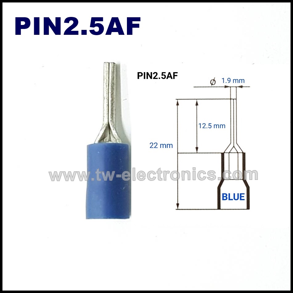 หางปลาหัวก้านไม้ขีด แบบกลม หุ้ม(สีน้ำเงิน) T-Lug / PIN2.5AF
