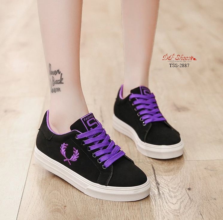 รองเท้าผ้าใบแฟั่นปักลายรวงข้าว (สีม่วง)