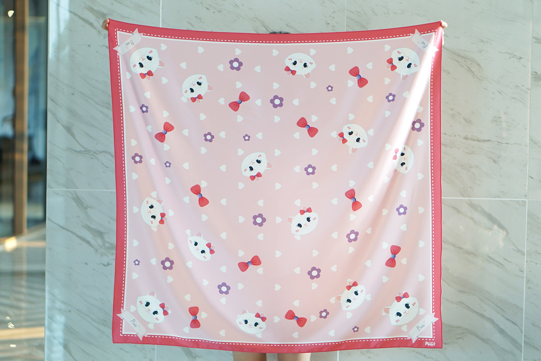 ผ้าพันคอ ลายแมว สีชมพู - Kitty - Pink - สั่งทำใส่ชื่อ