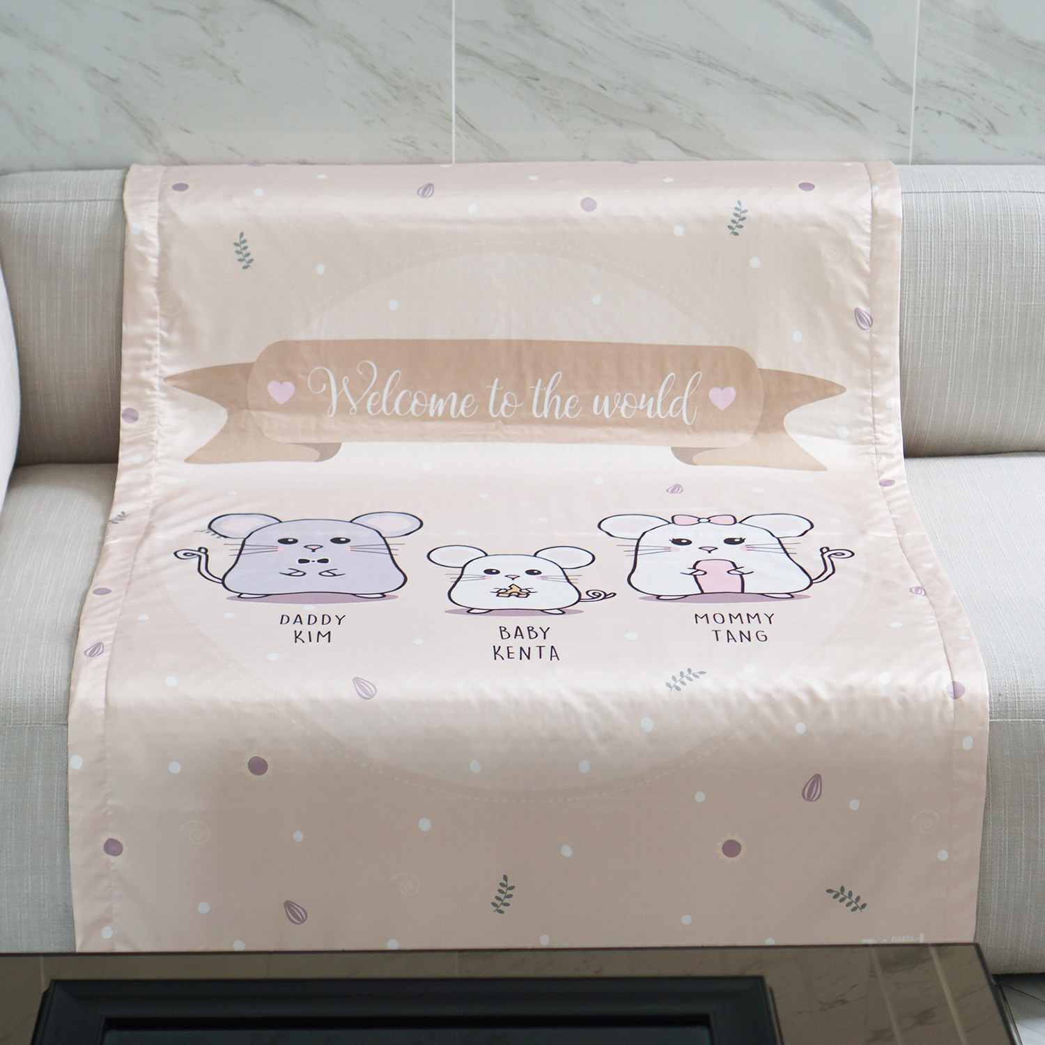 ผ้าห่มเด็ก ใส่ชื่อ ลาย Mini Mouse - Cream