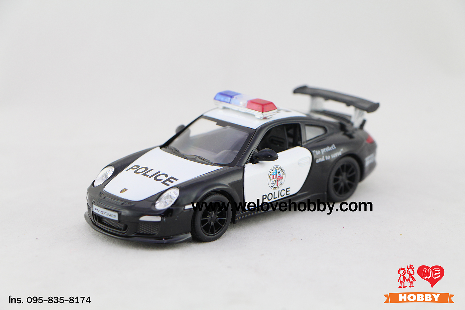 โมเดลรถตำรวจ 2010 Porsche 911 GT3 RS สีดำ-ขาว Scale 1:36