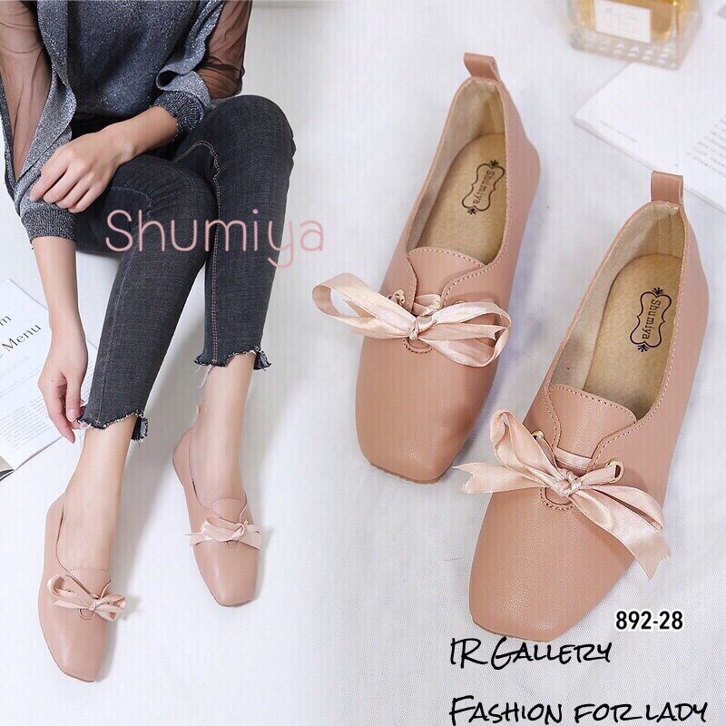 รองเท้าคัทชุส้นแบนหน้าตัด (สีชมพู)