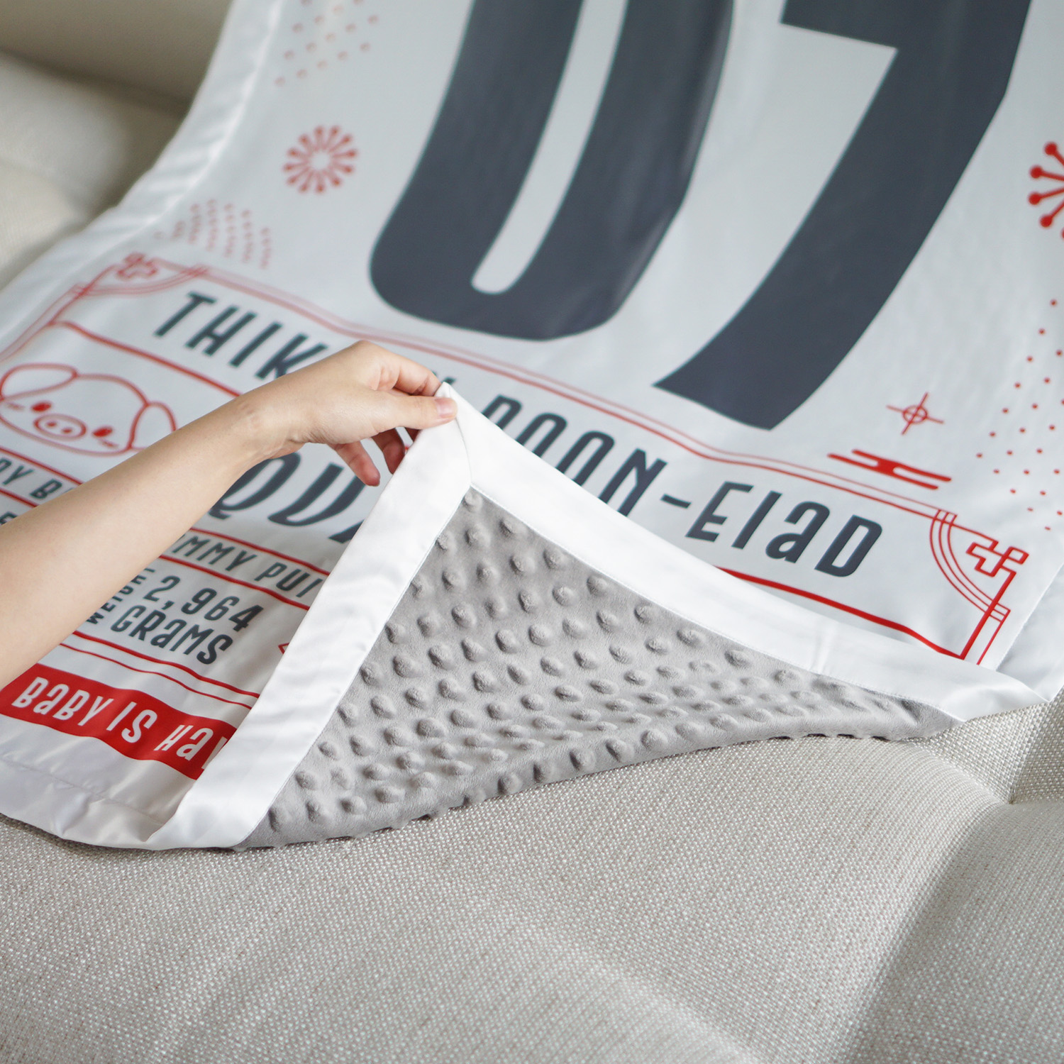 ผ้าห่มเด็ก ใส่ประวัติแรกเกิด ลาย Chinese Calendar - White/Grey
