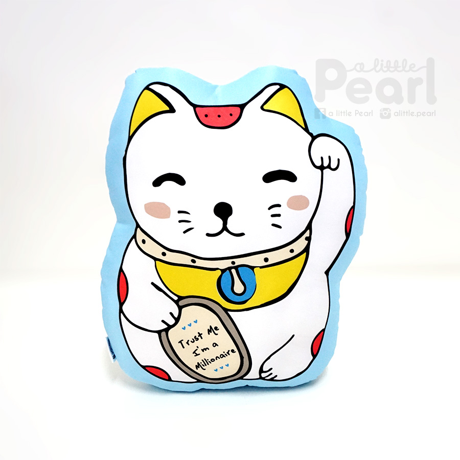 หมอนสั่งทำใส่ชื่อ ลายแมวกวัก - Maneki-neko (lucky cat)