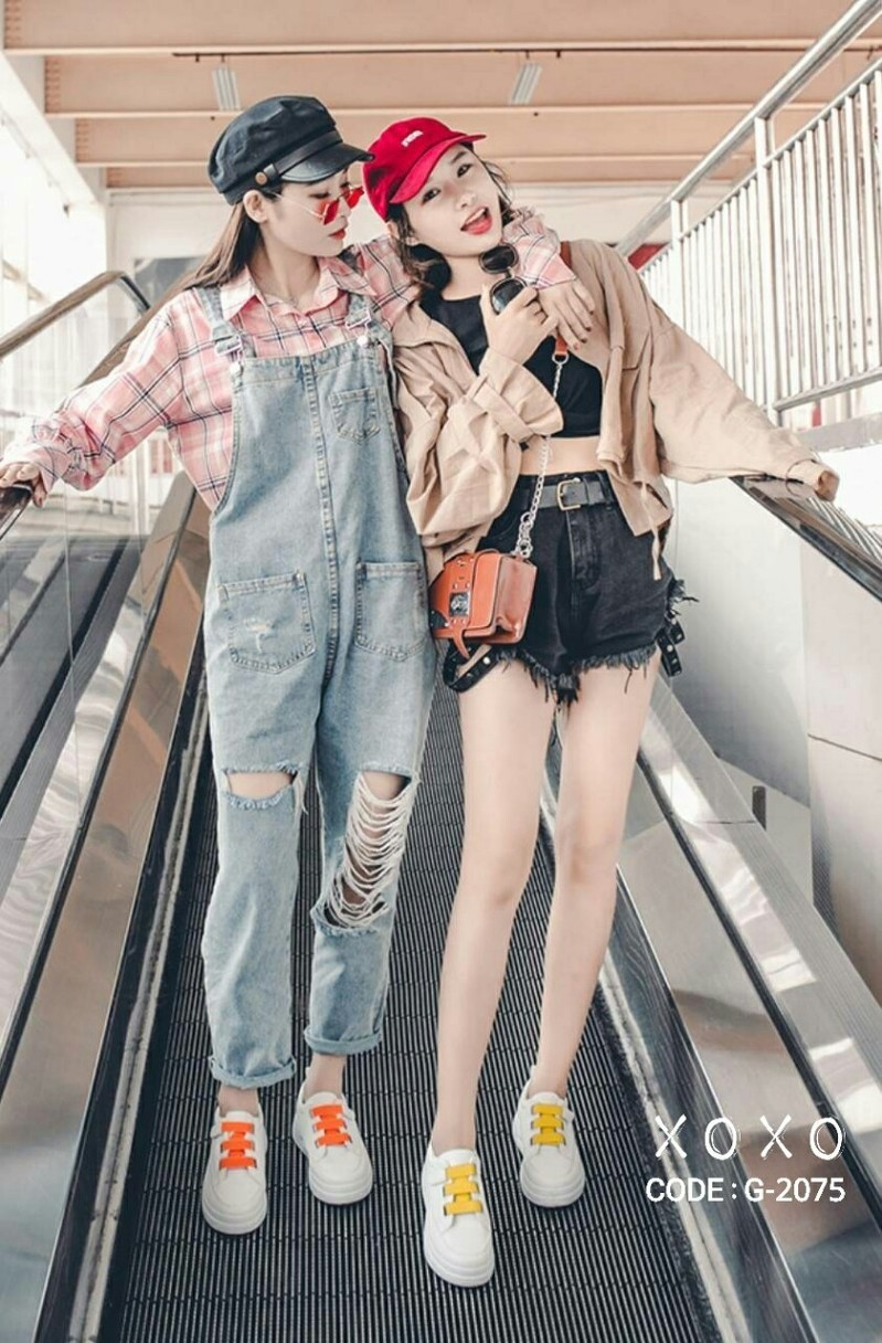 ีรองเท้าผ้าใบpuแต่งเมจิกเทปทูโทน (สีขาว)