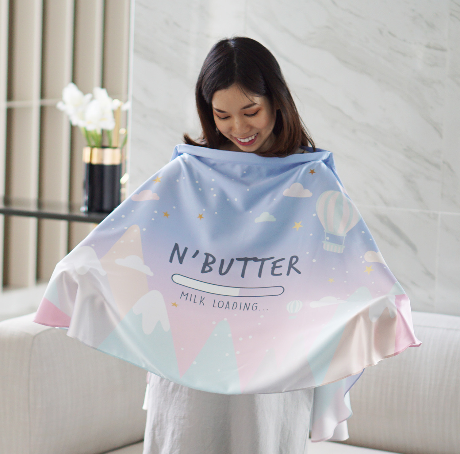ผ้าคลุมให้นม สั่งทำใส่ชือ ลายภูเขา Mountain - Lavender