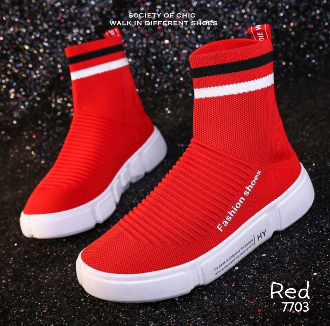 รองเท้าผ้าใบทรงถุงเท้าสไตล์ Off White (สีดำ)