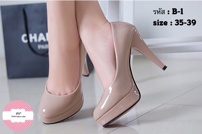 รองเท้าส้นสูงหัวกลม (สีนู้ด)
