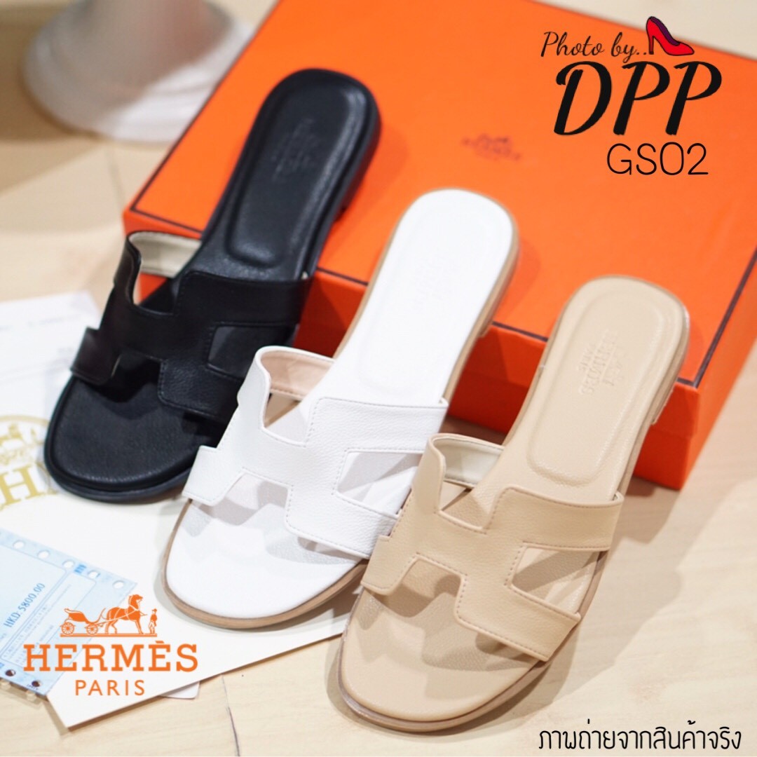 รองเท้าแตะ Style Hermes (สีแทนหนังลาย)