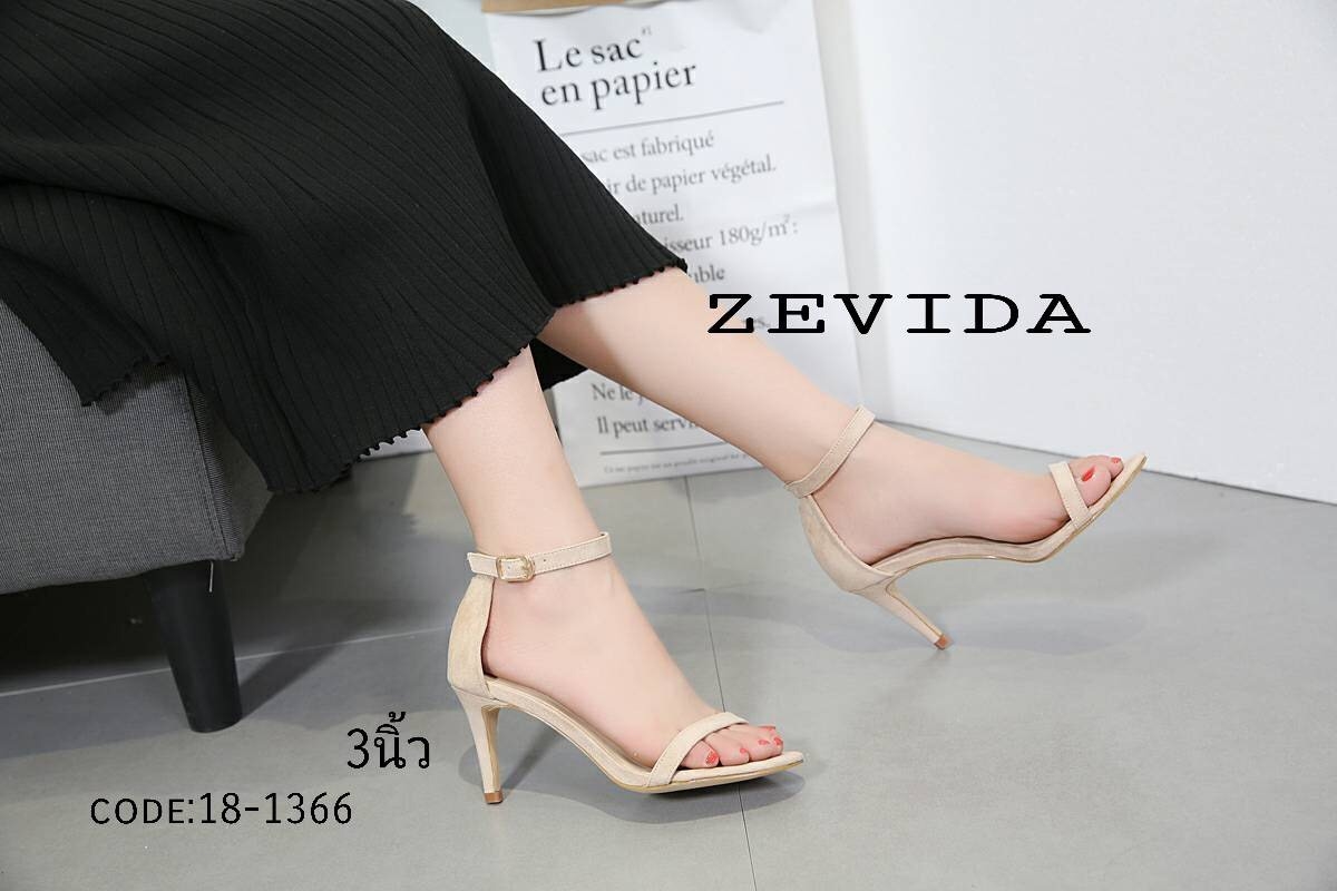 รองเท้าส้นสูงรัดข้อสไตล์แฟชั่นเกาหลี (สีครีม)