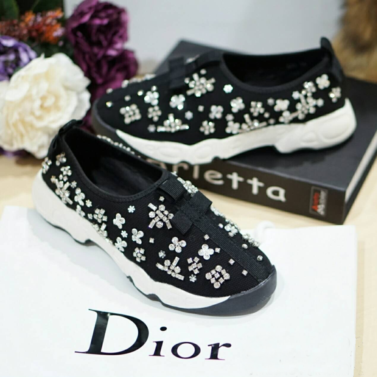 รองเท้า Dior Fusion Sneakers ลายคริสตัล (สีชมพู)