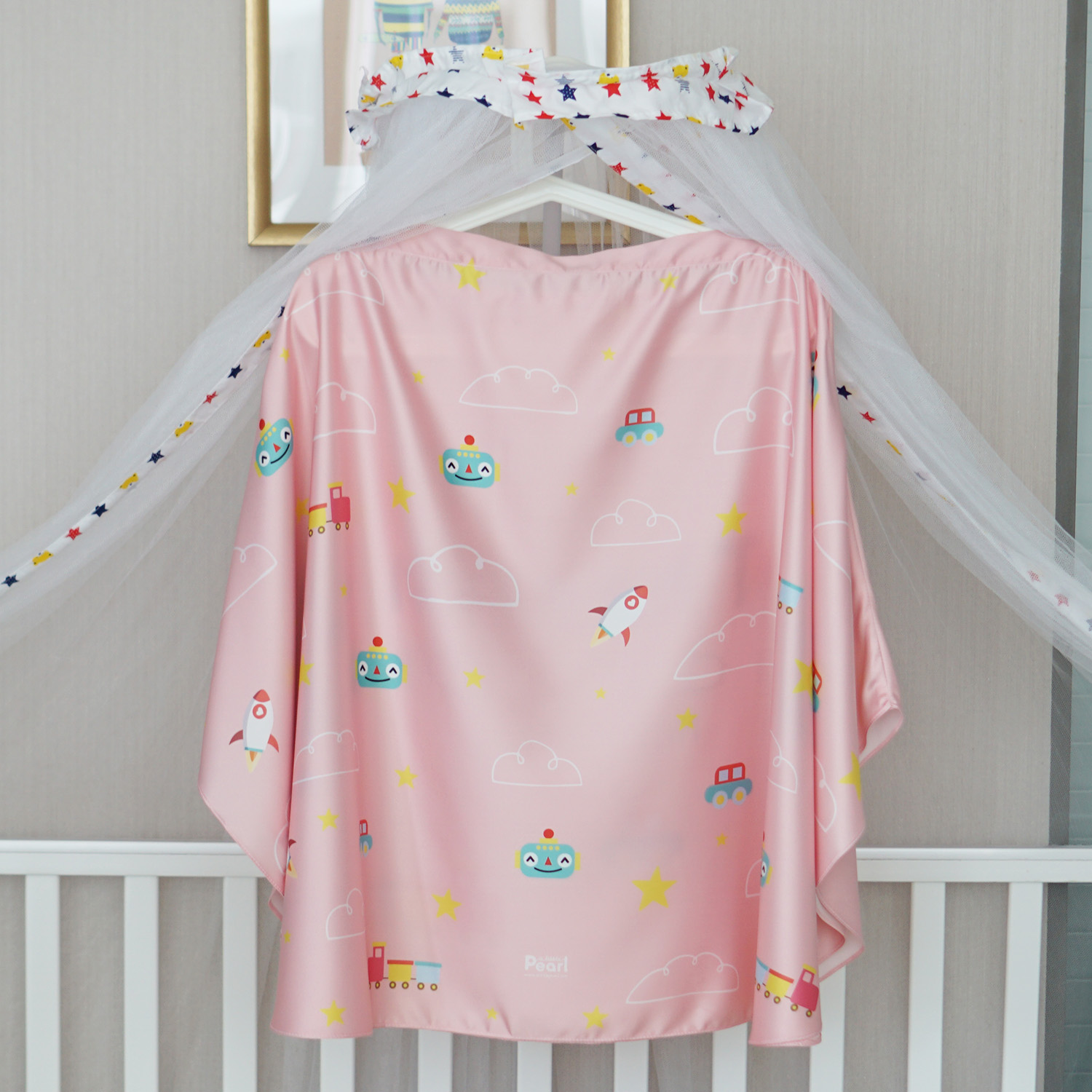 ผ้าคลุมให้นม สั่งทำใส่ชือ ลาย Robot - Pink