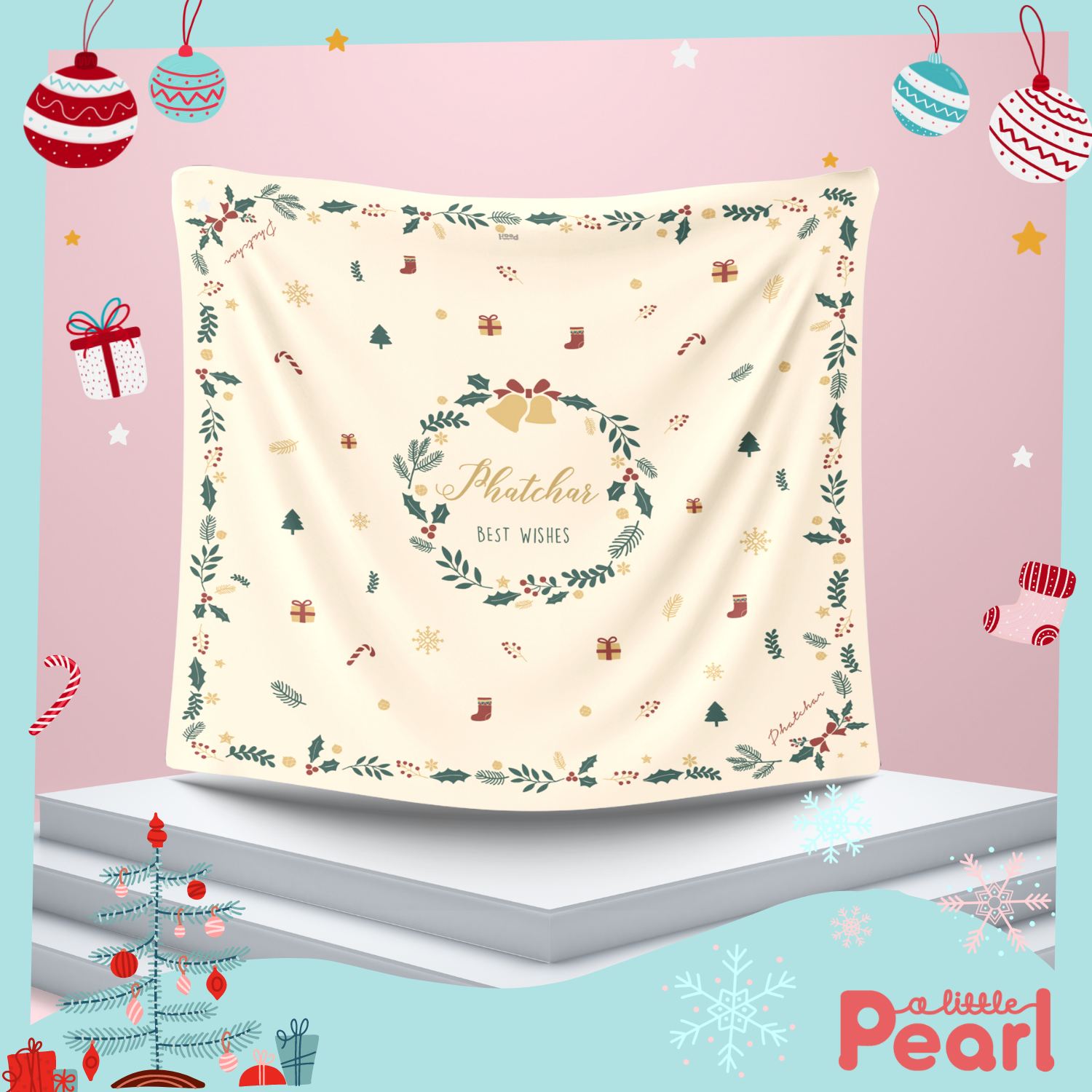 ผ้าพันคอ ลาย Christmas - Cream