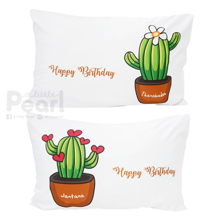 ปลอกหมอนหนุนคู่ สีขาว ลาย Cactus