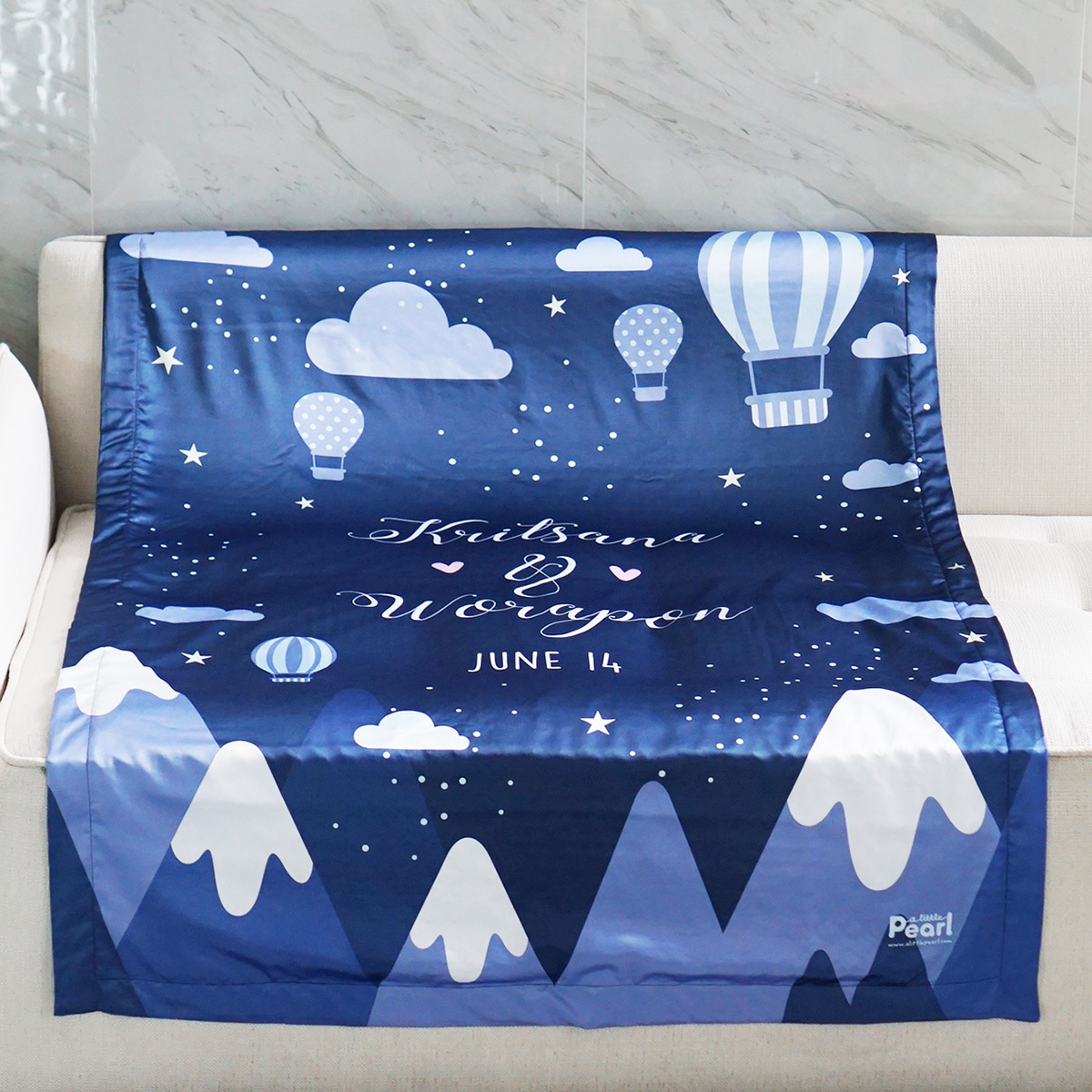 ผ้าห่ม ใส่ชื่อ ลายภูเขา - Mountain - Navy