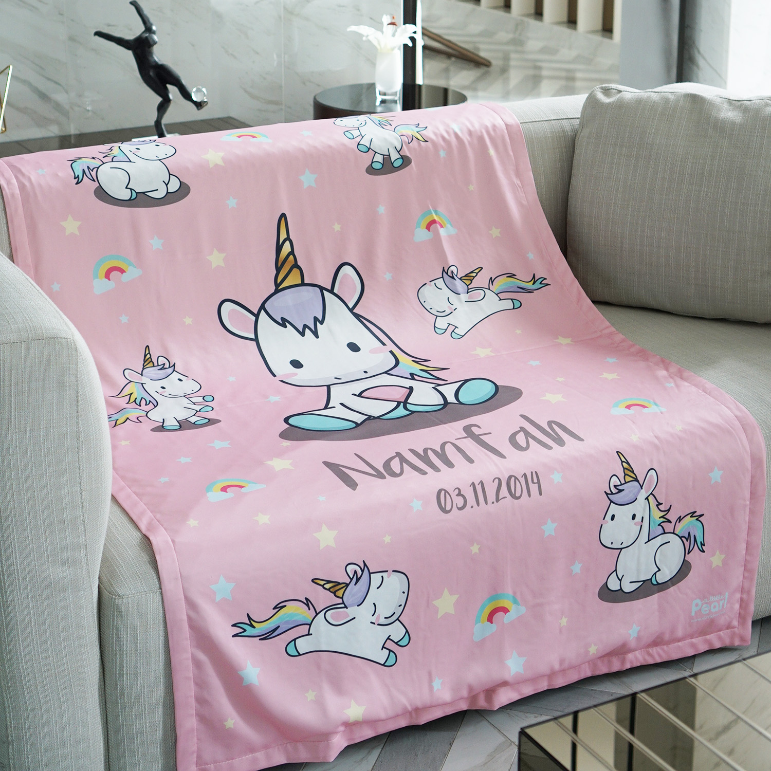 ผ้าห่มเด็ก ใส่ชื่อ ลายยูนิคอร์น - Unicorn - Blush Pink