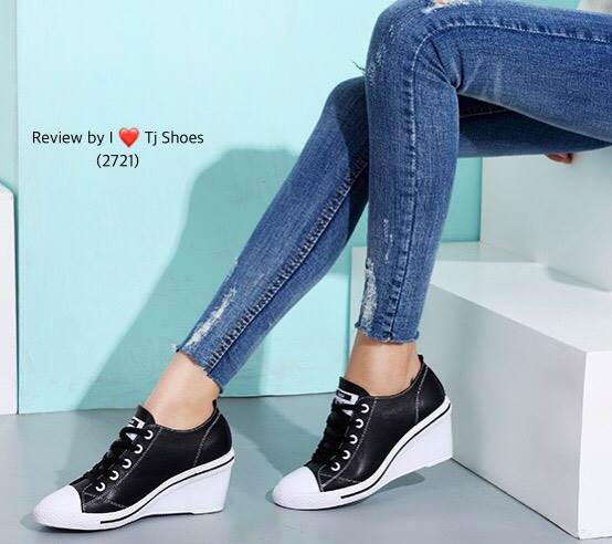 รองเท้าผ้าใบส้นเตารีดหนัง (สีขาว)