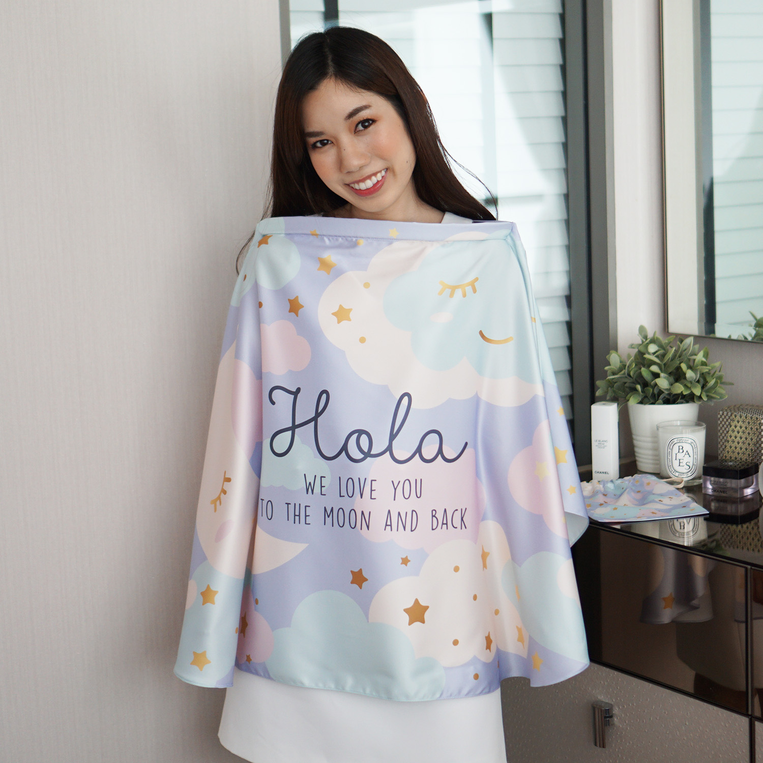 ผ้าคลุมให้นม สั่งทำใส่ชือ ลาย Moon - Lavender