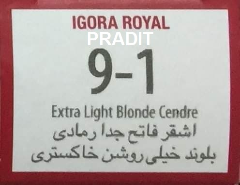 Schwarzkopf Igora Royal ครีมย้อมผม อีโกร่า รอยัล เบอร์9-1 สีบลอนด์อ่อนมากหม่นเทา (60ml) 80 กรัม