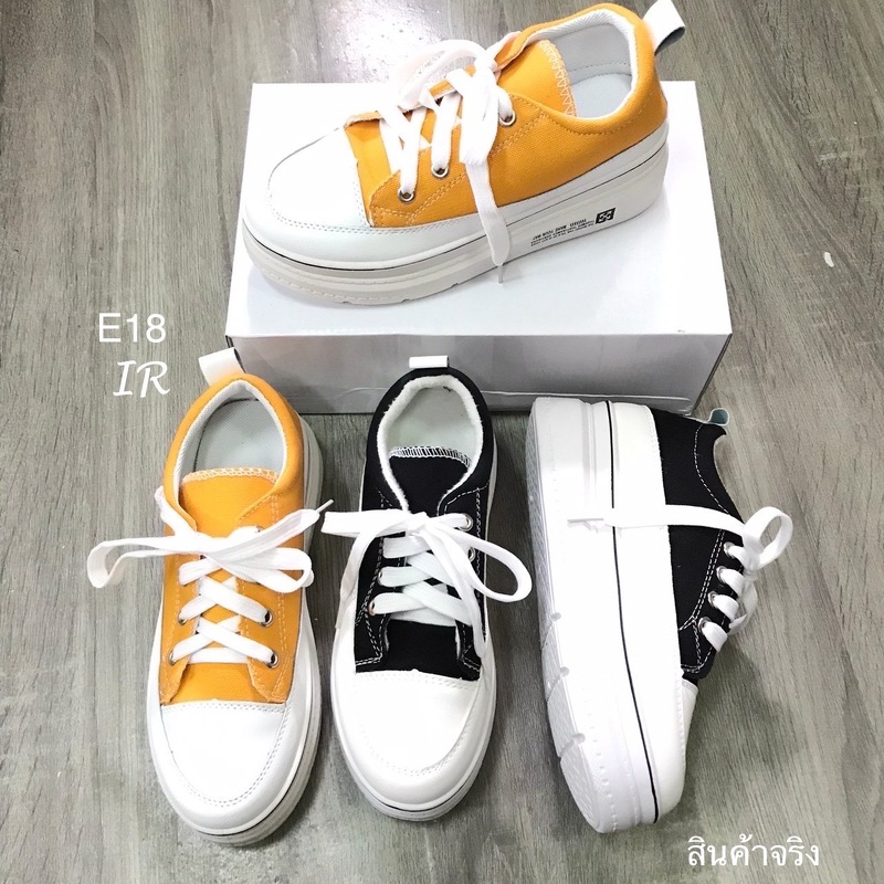รองเท้าผ้าใบทูโทนสไตล์แฟชั่นเกาหลี (สีเหลือง)