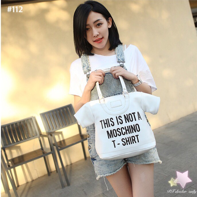 พร้อมส่ง : กระเป๋าหนัง T-shirt (สีขาว)