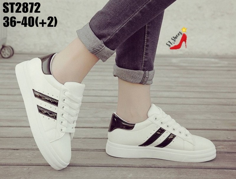 รองเท้าผ้าใบสไตล์ Sportแต่งแถบ (สีขาว)