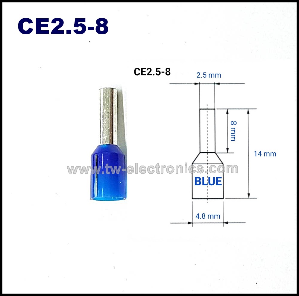 หางปลาคอร์ดเอ็น หุ้ม(สีน้ำเงิน) Cord-End 2.5 T-Lug / CE2.5-8