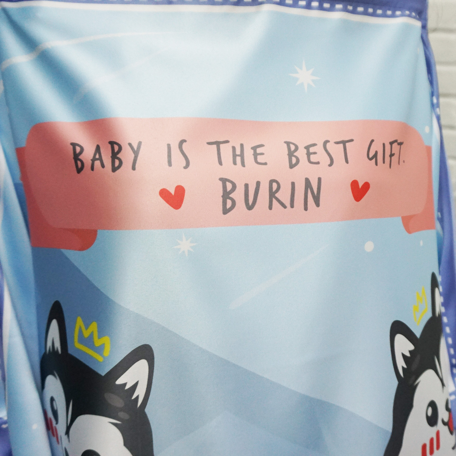 ผ้าคลุมให้นม สั่งทำใส่ชือ ลาย Siberian Husky - Blue