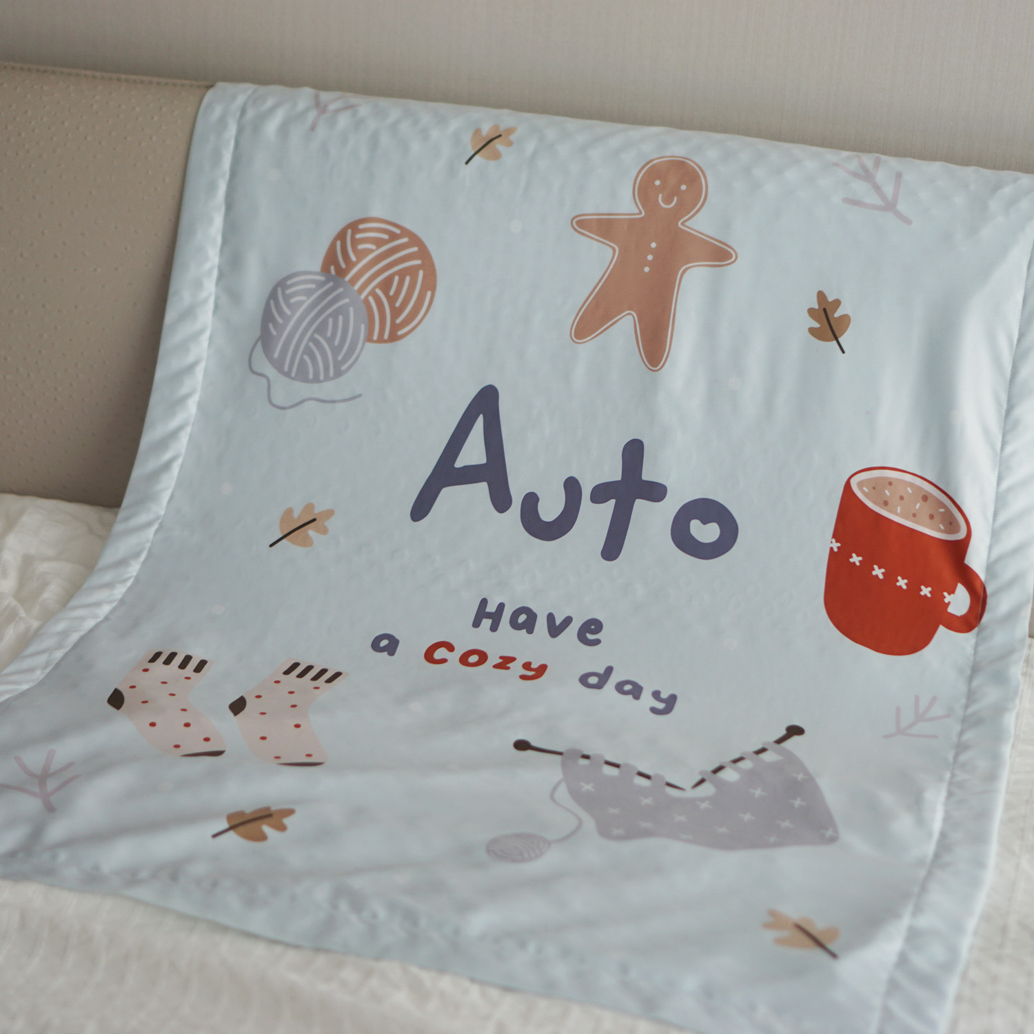 ผ้าห่ม สั่งทำใส่ชื่อ ลาย Cozy Collection - Blue