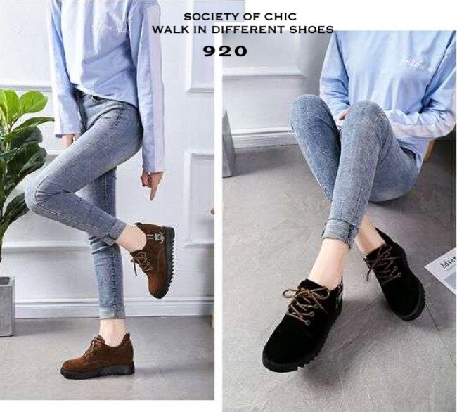 รองเท้าผ้าใบหนังกลับสไตล์แฟชั่นเกาหลี (สีดำ)