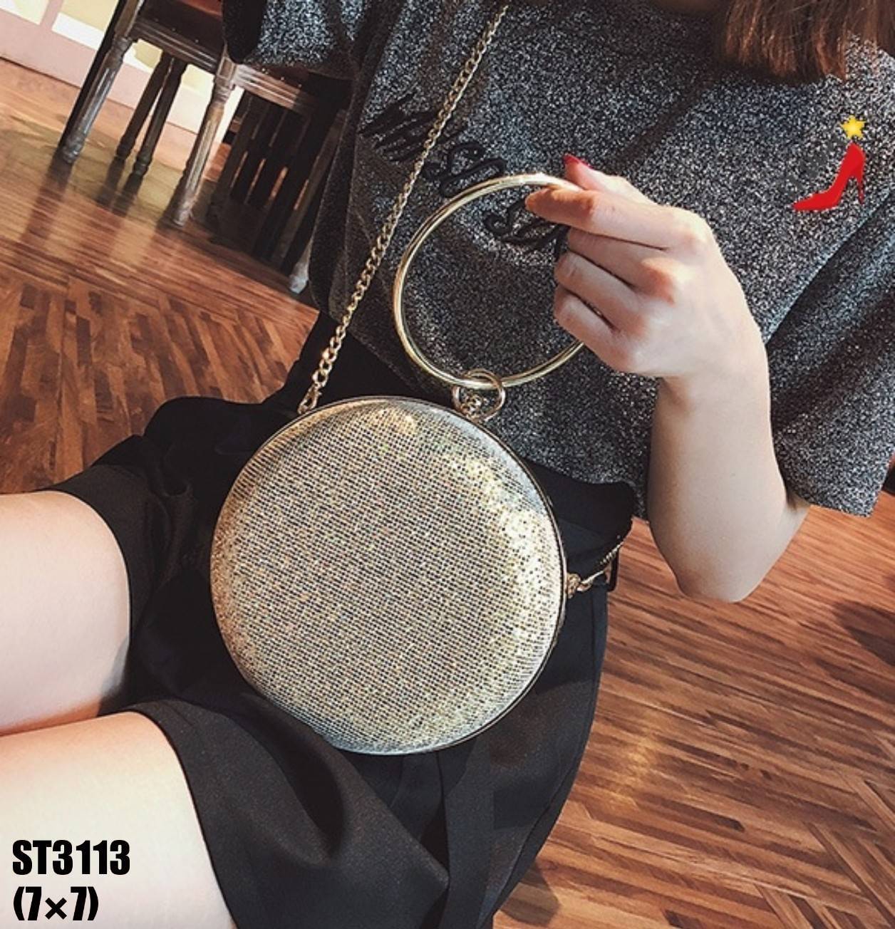 กระเป๋ากลิตเตอร์ทรงกลม (สีเทา)