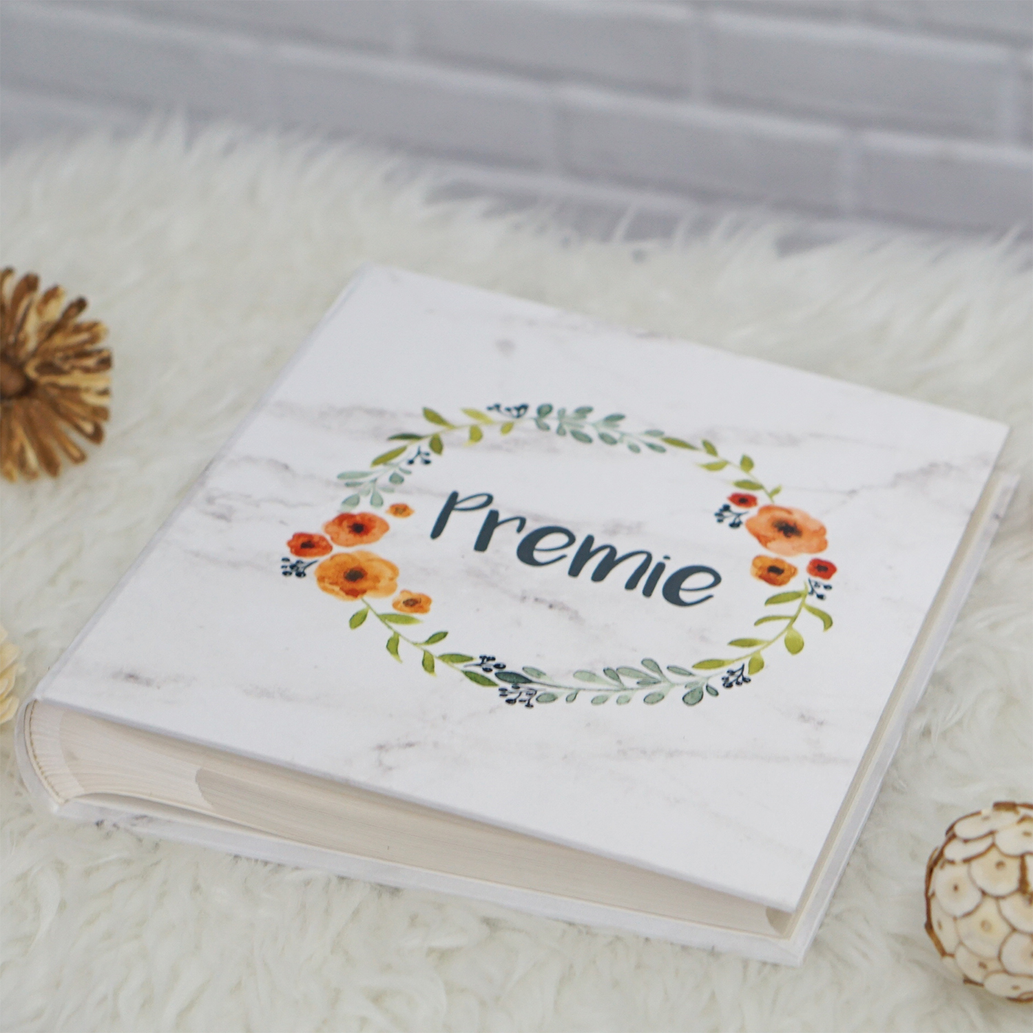 อัลบั้มสั่งทำใส่ชื่อ ลายหินอ่อน - Marble - Watercolour Floral Frame