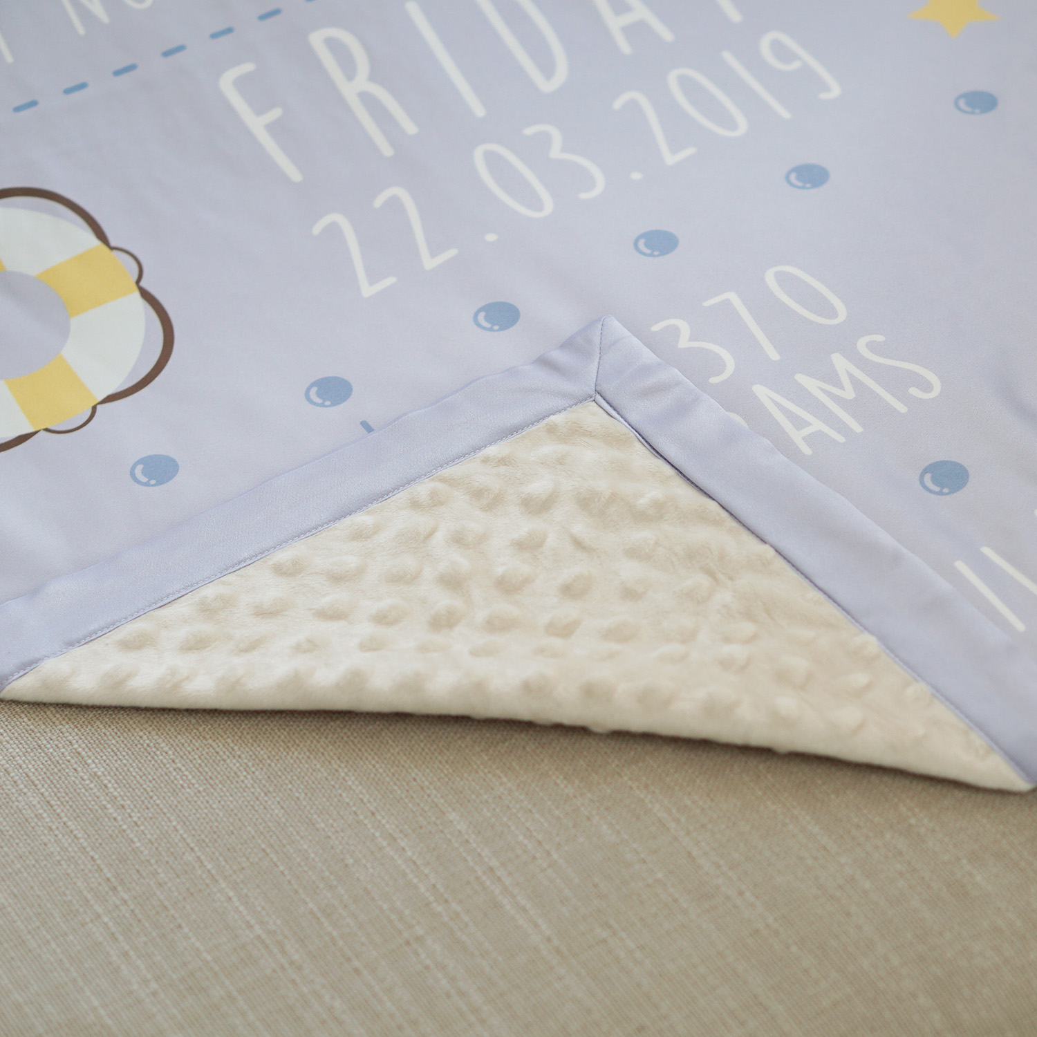 ผ้าห่ม สั่งทำใส่ประวัติแรกเกิด ลายวาฬ / Whale - Lavender