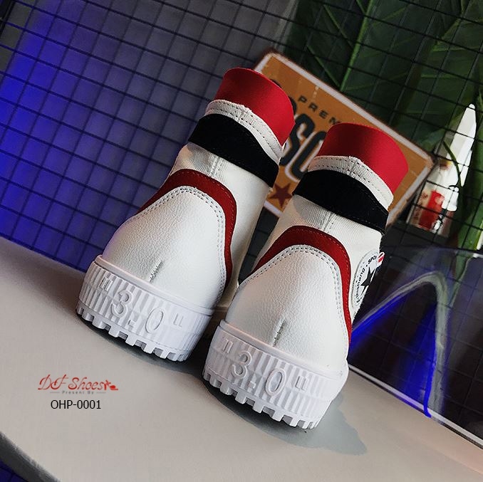 รองเท้าผ้าใบหุ้มข้อแต่งลายแฟชั่น (สีเขียว)