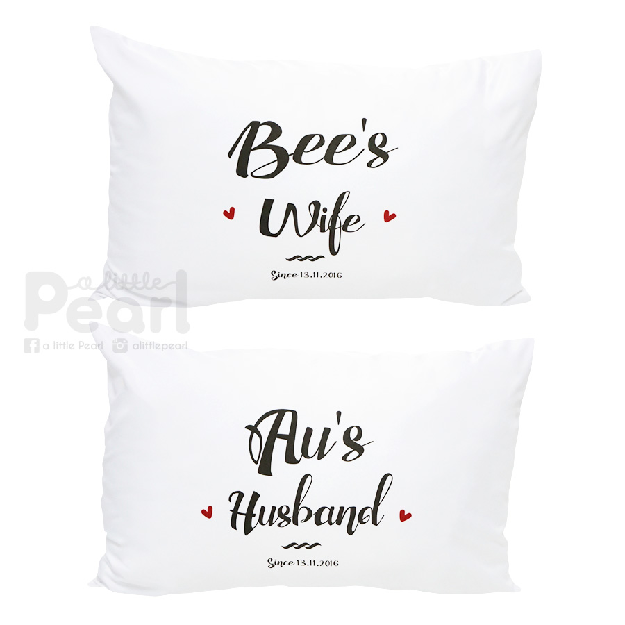 ปลอกหมอนหนุนคู่ลาย Husband and wife สี Dark brown