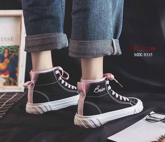 รองเท้าผ้าใบแฟชั่นหุ้มข้อเชือกทูโทน (สีเบจ)