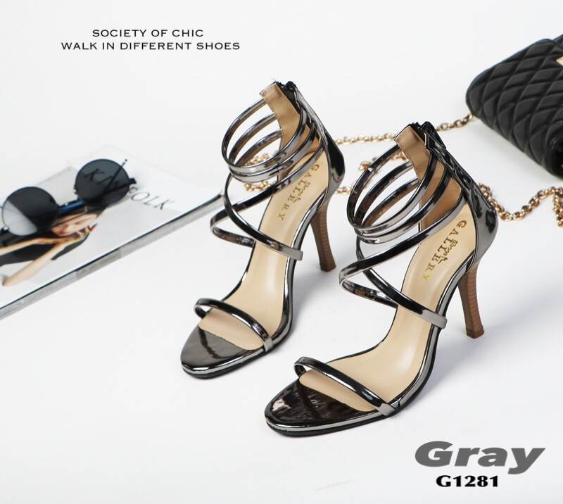 รองเท้าส้นสูงสายคาดหนังปรอท (สีทอง)