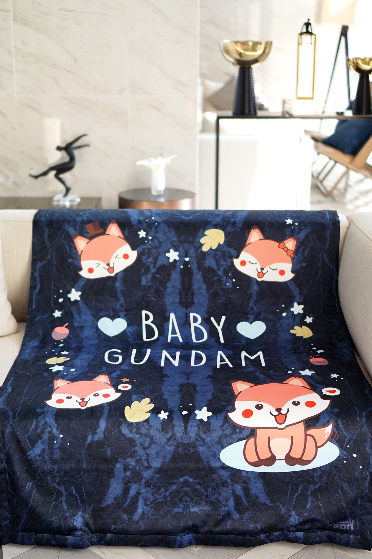 ผ้าห่มสั่งทำใส่ชื่อ ลายหินอ่อนสีกรม - Fox