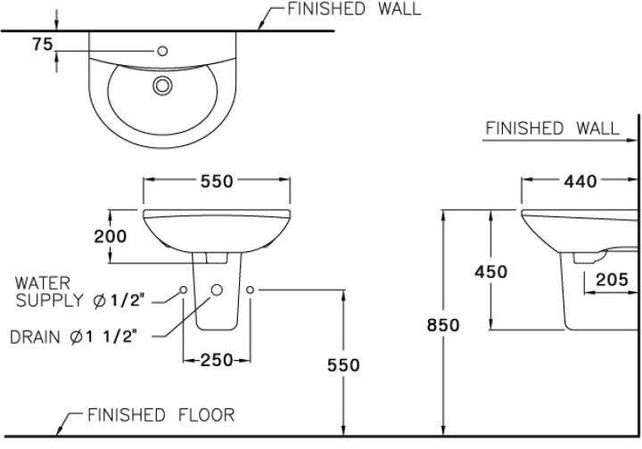 Cotto C420 ขาว ขาอ่างแขวน ยูนิเวอร์แซล