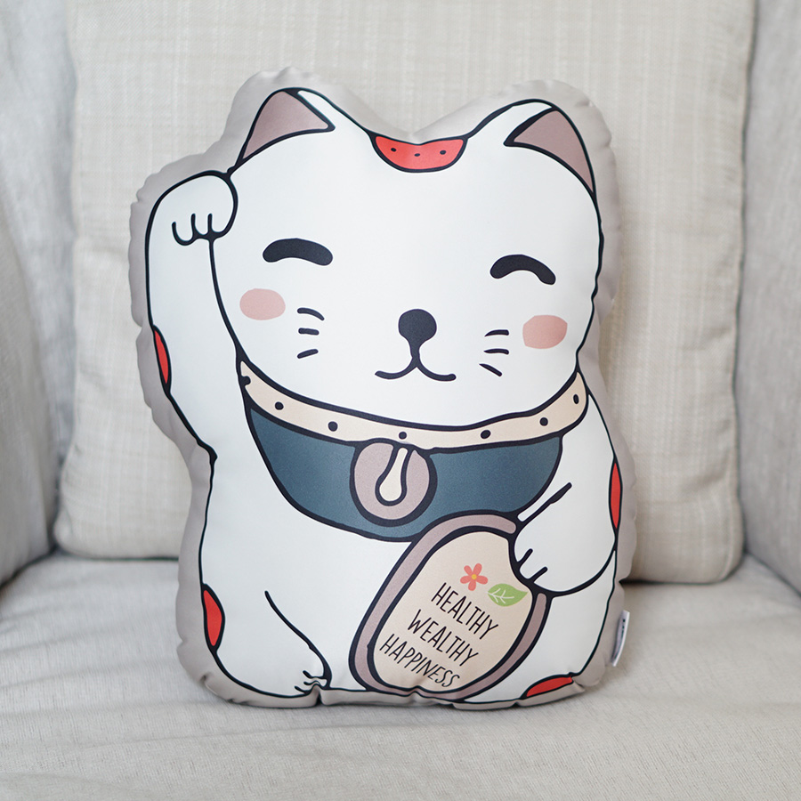 หมอนของขวัญพร้อมส่ง Maneki-neko (lucky cat) - Grey
